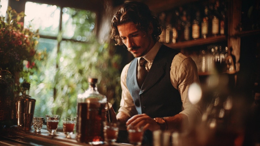A bartender preparing cocktails in a premium bar setting — the invisible influencers who shape how spirits brands are perceived at the point of purchase.